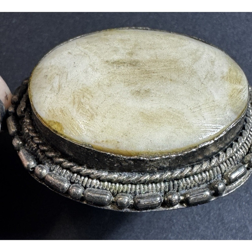 Vintage Large Oval White Silver Tone Marble Stone Granite Pendant READ - Picture 5 of 14
